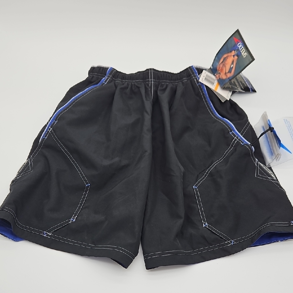 Speedo Men's Black Swim Trunks with Blue Accents